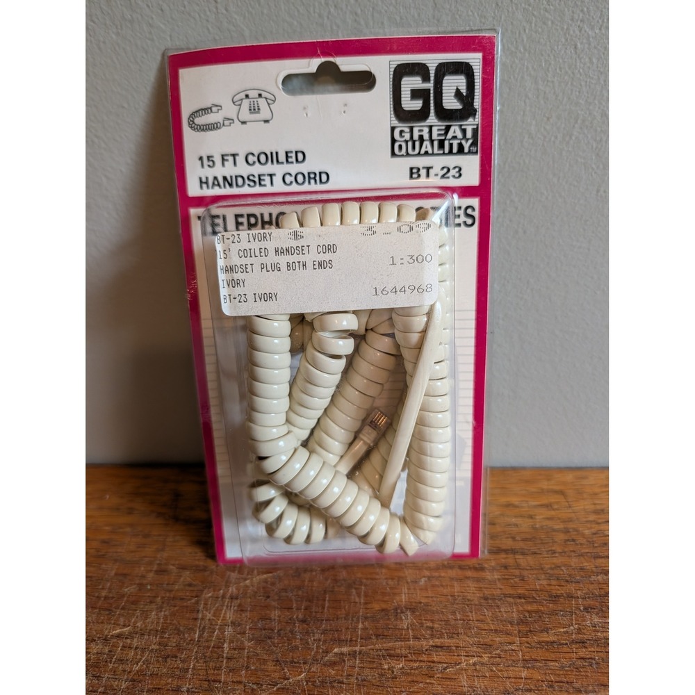 Vintage New Stock 15 FT Coiled Handset Cord Ivory Telephone Replacement Cable